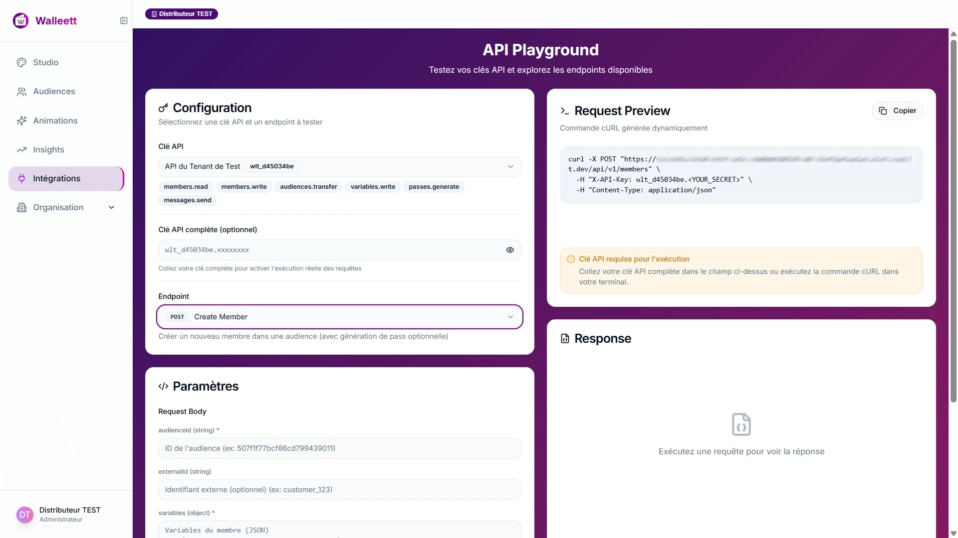 Walleett API Playground – Tester les endpoints REST en direct