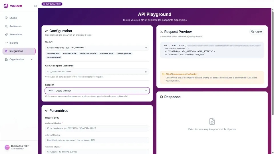 Walleett API Playground – Tester les endpoints REST en direct