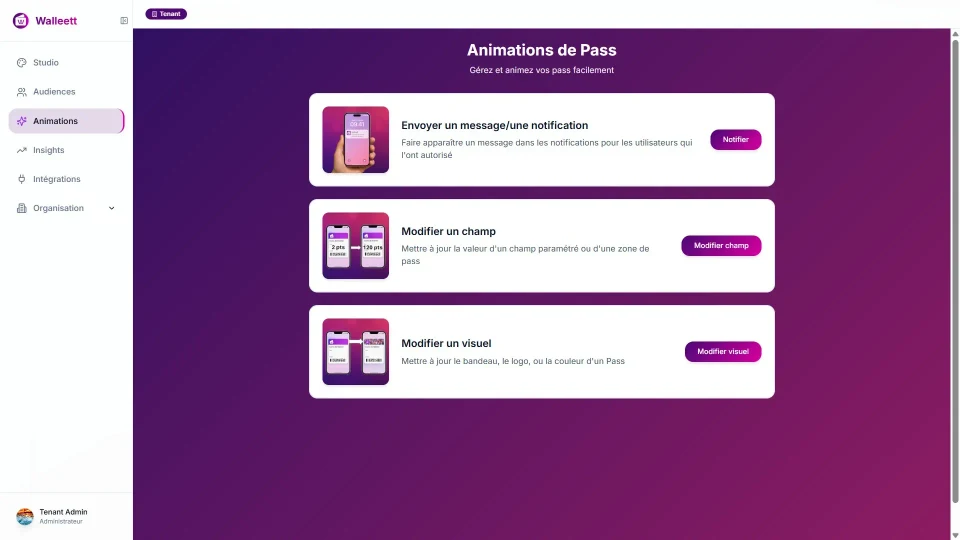 Walleett – Animation de pass avec notifications push et géolocalisation