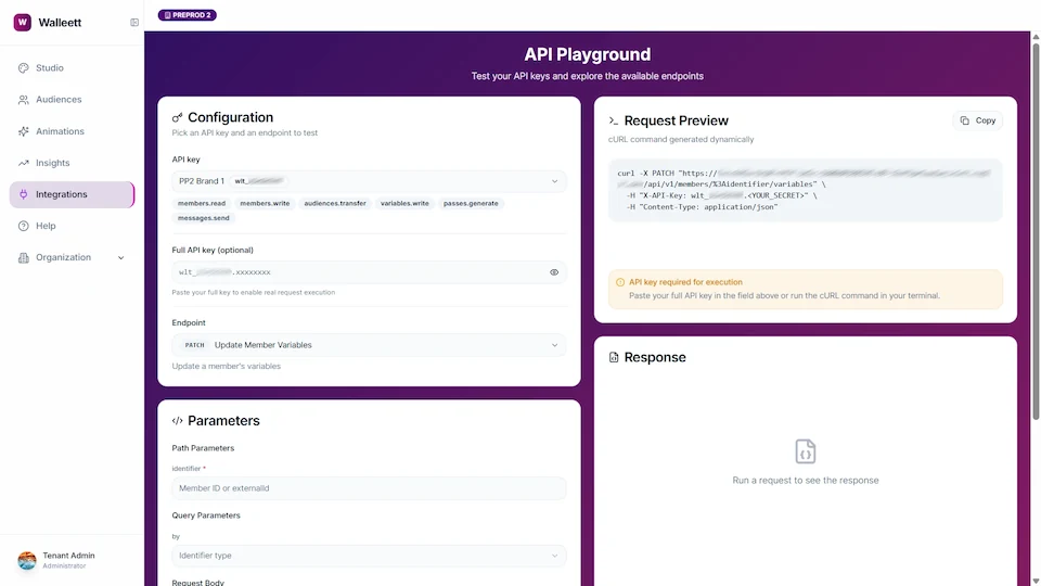 Walleett API Playground - Test REST endpoints live