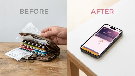 Before and after: plastic card replaced by a mobile Wallet pass