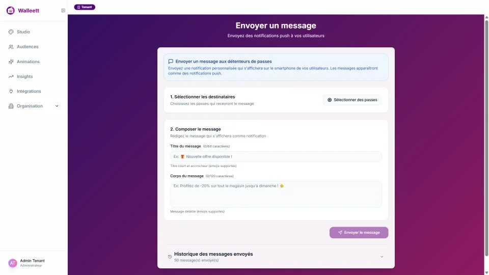 Notification push Wallet envoyée sur mobile