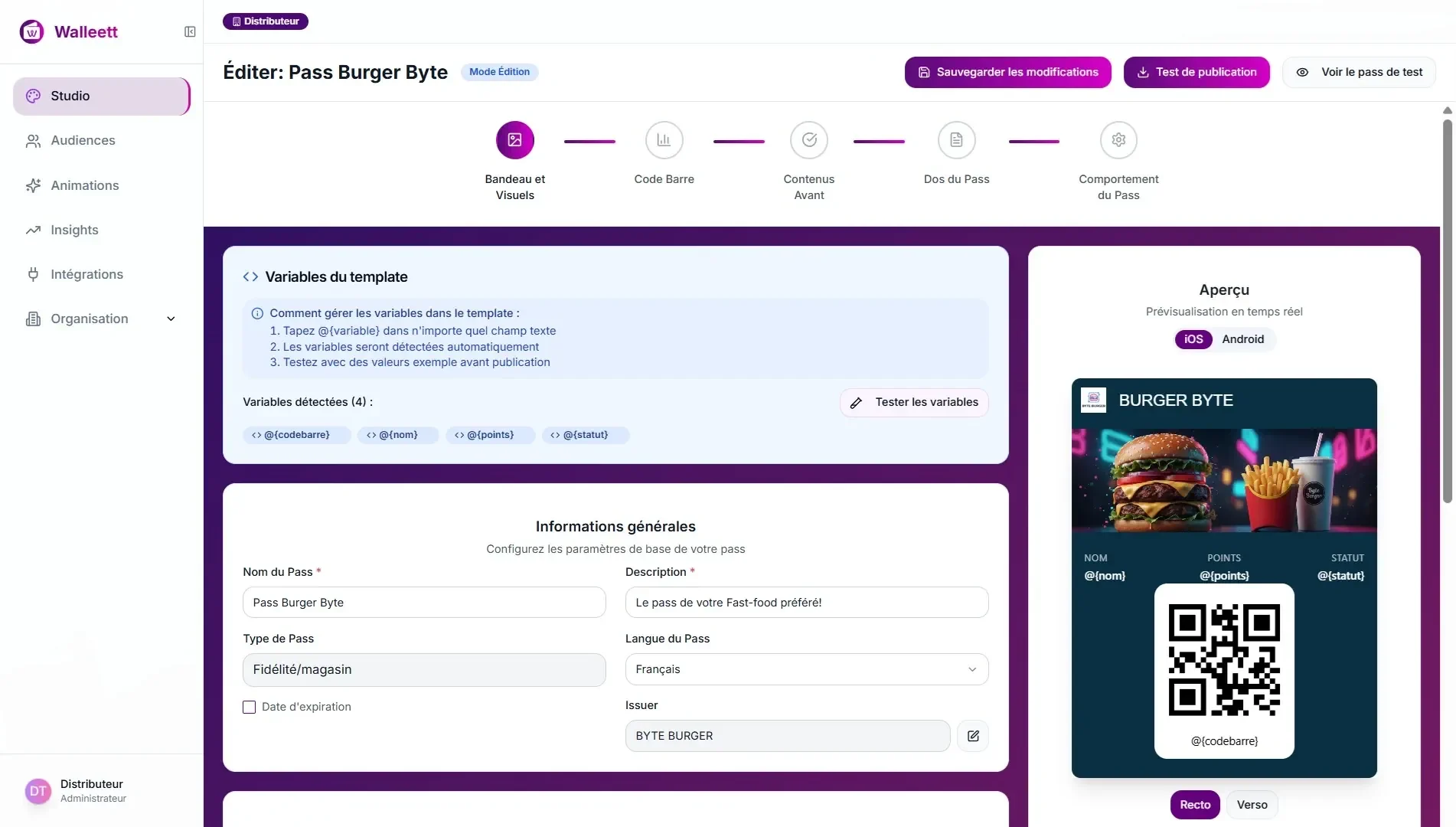 Walleett Studio – Éditeur no-code de pass Apple Wallet et Google Wallet
