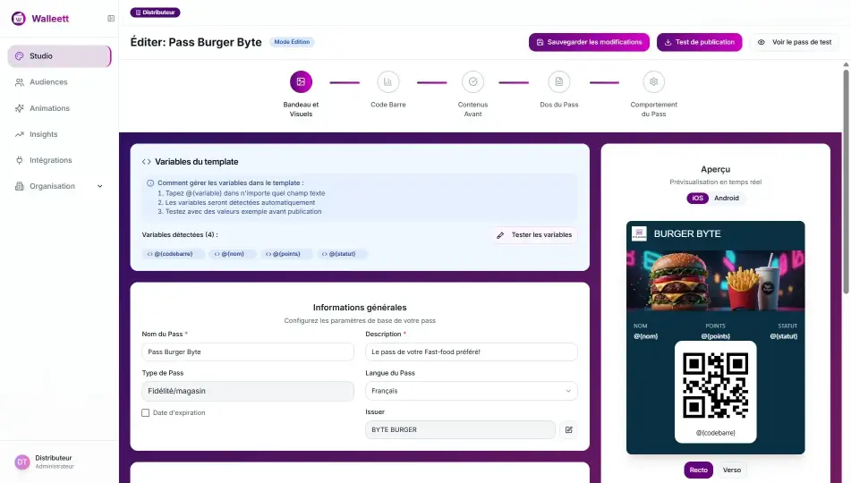 Walleett Studio – Éditeur no-code de pass Apple Wallet et Google Wallet